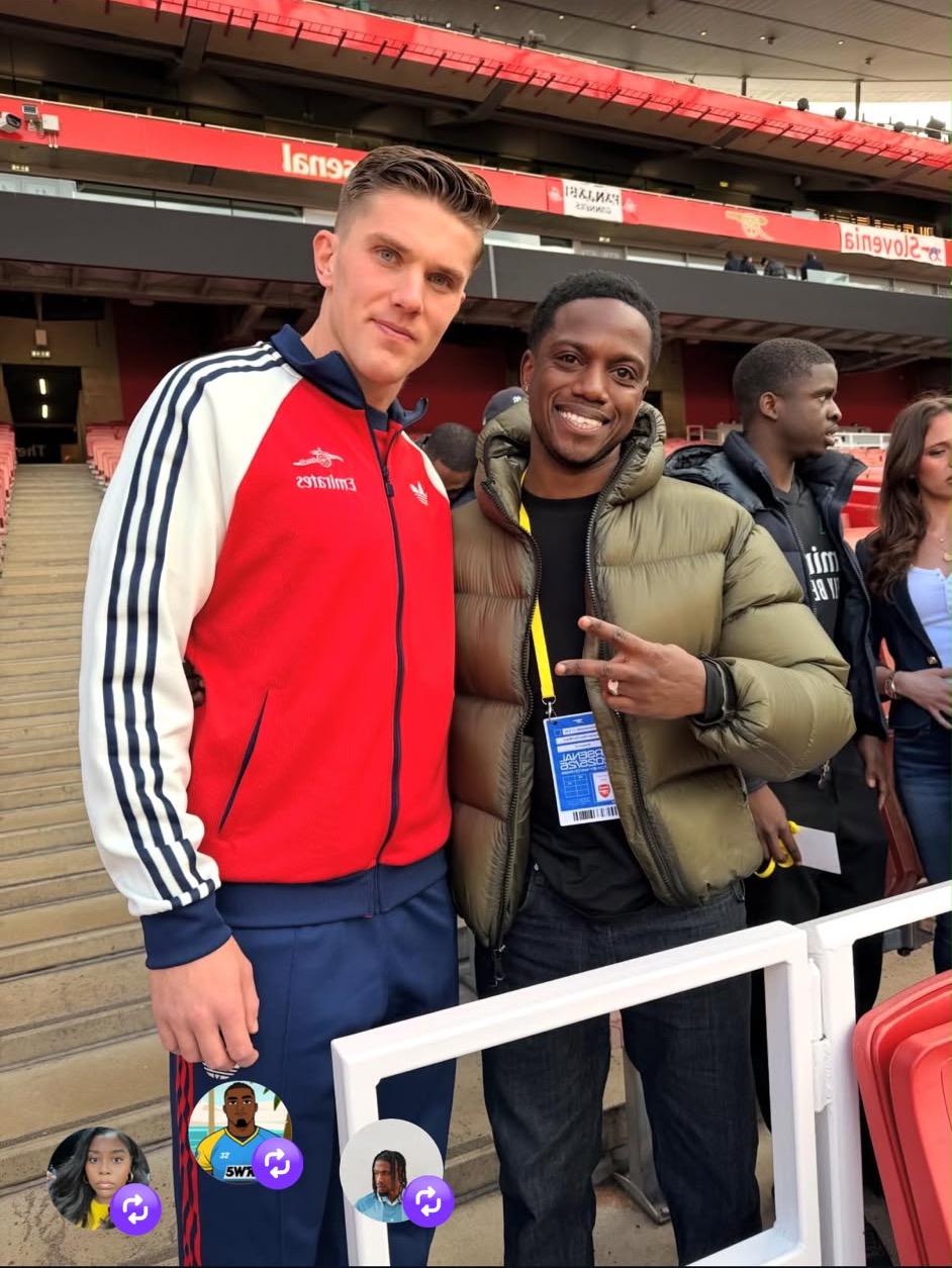Shay Gunner with an Arsenal player at the Emirates Stadium